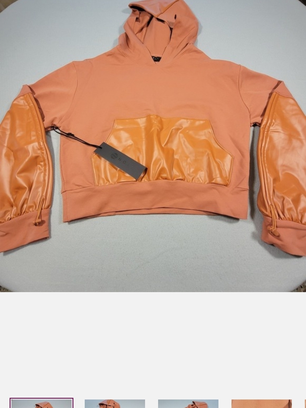 Noli Peach Hoodie with Orange Glossy Pocket & Sleeve Panels